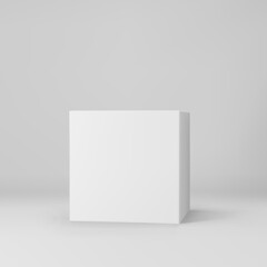 White 3d cube with perspective isolated on grey background. 3d modeling box with lighting and shadow. Realistic vector icon