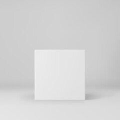 White 3d cube with perspective isolated on grey background. 3d modeling box with lighting and shadow. Realistic vector icon