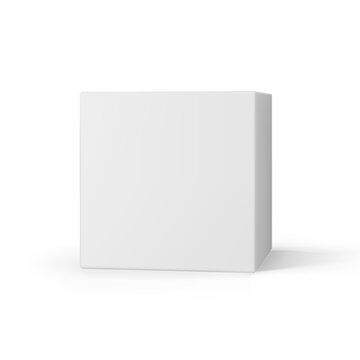 White 3d cube with perspective isolated on white background. 3d modeling box with lighting and shadow. Realistic vector icon