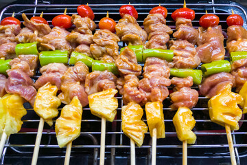 Mix meat and vegetable barbecue grilled.