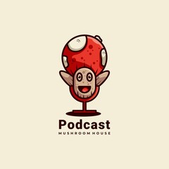 Podcat and mushrooms mascot logo design vector illustration