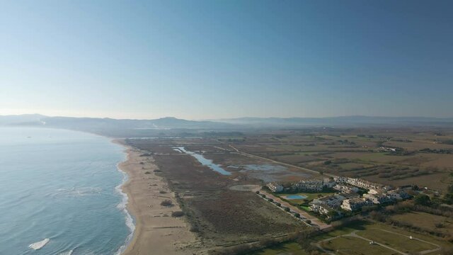 aerial images with drone of the beach of Begur the gola del ter mouth of the river aiguamolls del baix emporda