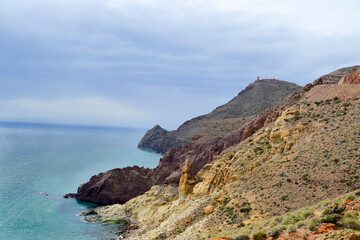 Fototapeta na wymiar Cabo de Gata Natural Park in Almería, Spain. Incredible volcanic area in the south of the Iberian Peninsula.