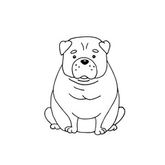Bulldog dog breed. Pets. Vector hand-drawn doodle illustration. Black and white outline. Coloring