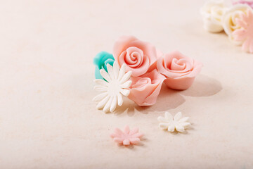 Homemade white and pink marzipan roses