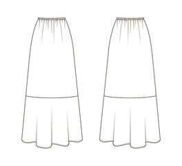 Fashion technical drawing of long skirt