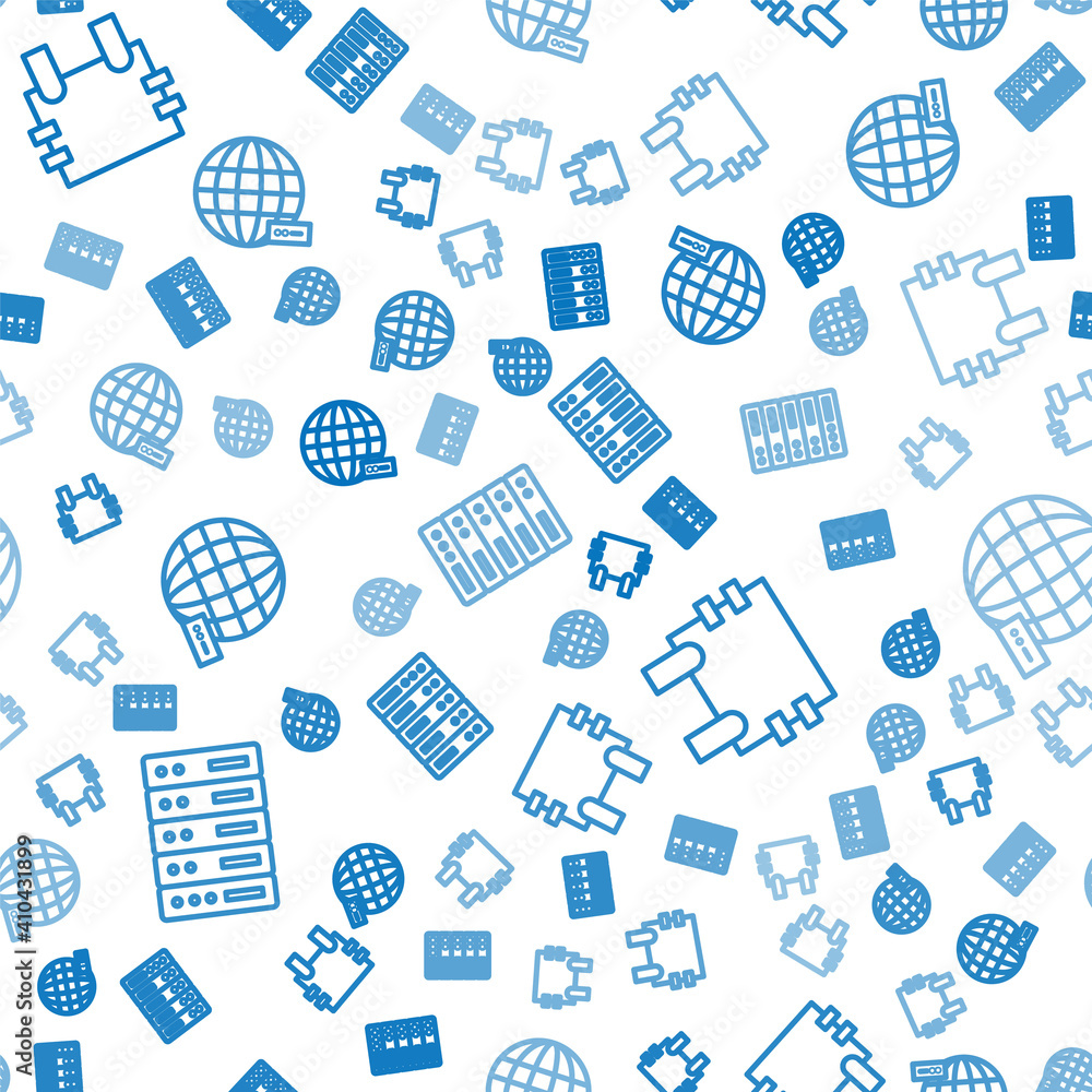 Poster set line server, data, web hosting, bulletproof vest and social network on seamless pattern. vector.