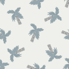 Pastel palette exotic nature seamless pattern with light purple palm shapes. Random exotic nature print.