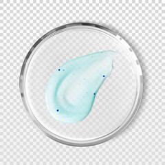 Smoothing facial or body scrub smear in petri dish isolated realistic vector illustration. Concept cosmetic skincare laboratory tests and research