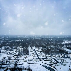 Aerial shot of the New Jersey town called Vineland, covered in snow during the snow storm.