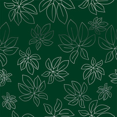 Vector seamless pattern. Line art of leaves. Autumn, spring, summer.