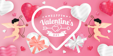 Valentines Day vector background illustration template. Valentines Day background with realistic hearts vector. Happy Valentines day vector sale banner, flyer, invitation, poster, background design