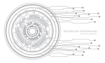 Obraz premium Abstract technology grey circle cyber circuit line on white futuristic design modern background vector illustration.