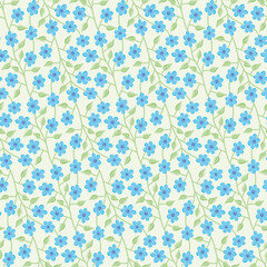 Fototapeta premium Little blue flowers vector repeat pattern. Cute floral lattice seamless illustration background.