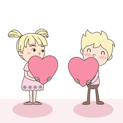 Vector of cute boy and girl loving couple with heart. Valentine's concept.