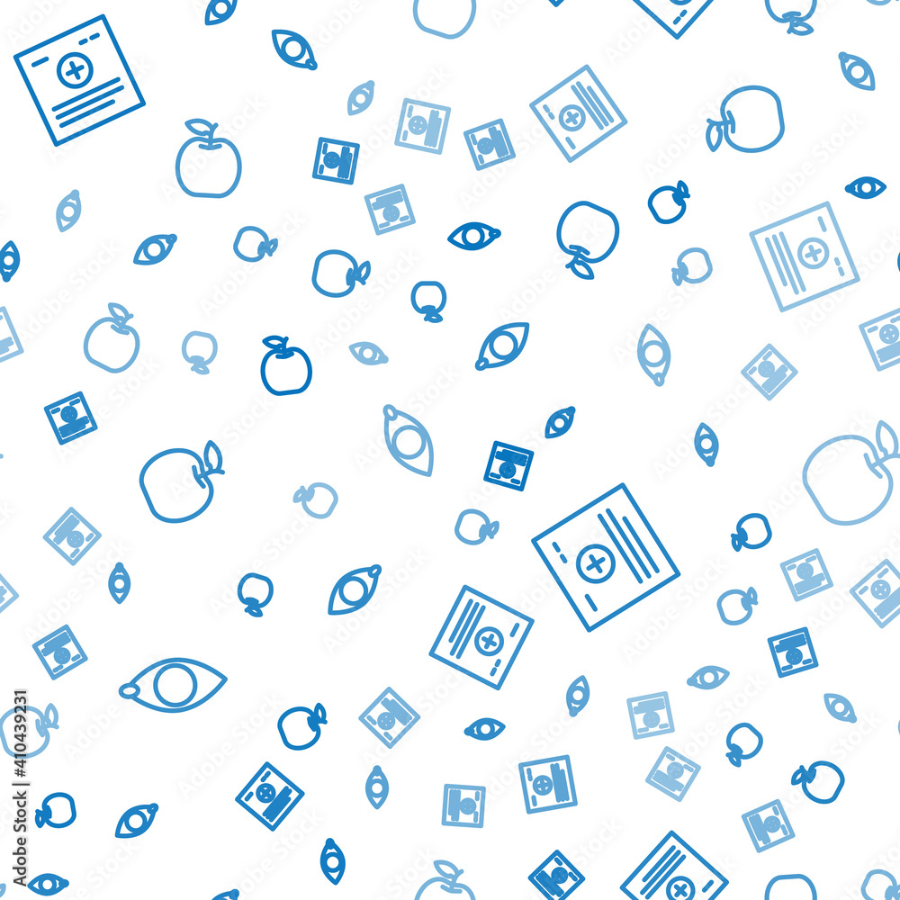 Poster set line blindness, clinical record and apple on seamless pattern. vector.