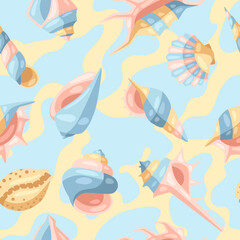 Seamless pattern with seashells.
