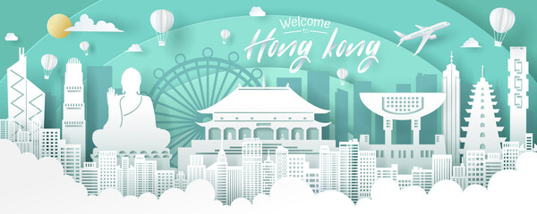 Vector of Hong Kong landmark, travel and tourism concept.