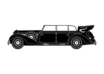 Vintage limousine silhouette. Side view. Flat vector.