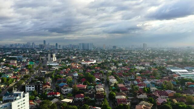 Aerial view of Panorama of Manila city. Skyscrapers and business centers in a big city. Travel vacation concept