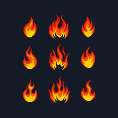 Cartoon fire flame collection vector. Red fire, fire element, campfire, heat wildfire, flame icon vector illustration set.