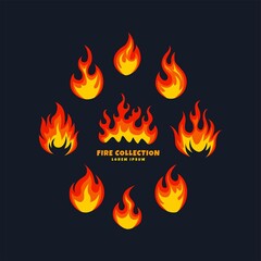 Cartoon fire flame collection vector. Red fire, fire element, campfire, heat wildfire, flame icon vector illustration set.