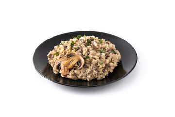 Risotto with mushroom isolated on white background