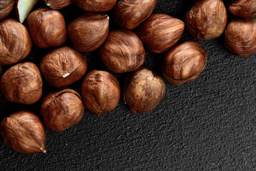 Close up of Hazelnut kernels - Food Frame Background, macro detailed close up.