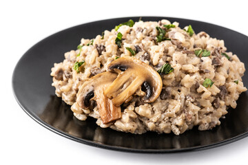 Risotto with mushroom isolated on white background