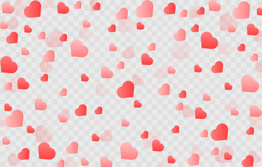 Vector confetti made from hearts. Hearts fall from the sky on an isolated transparent background. Heart, confetti png. Valentine's Day.