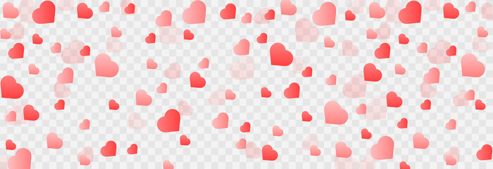 Vector confetti made from hearts. Hearts fall from the sky on an isolated transparent background. Heart, confetti png. Valentine's Day.