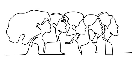 Continuous line of five woman.