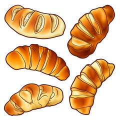 Buns hand drawn vector doodles set.