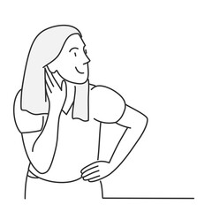 Curious young girl. Hand drawn vector illustration.