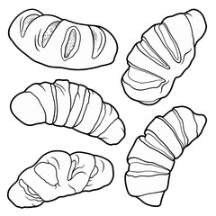 Buns hand drawn vector doodles set.