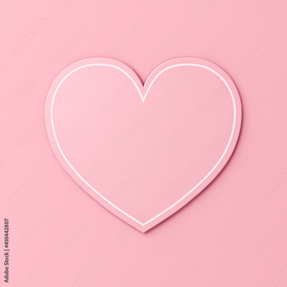 Aufkleber sweet blank heart valentine card isolated on pink pastel color background with shadow minimal concep