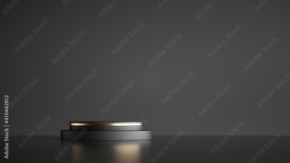 Aufkleber 3d render, abstract minimal black background with empty podium. modern showcase for product presenta