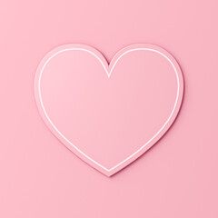 Sweet blank heart valentine card isolated on pink pastel color background with shadow minimal conceptual 3D rendering