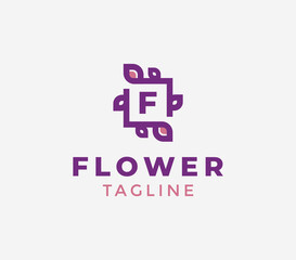 Obraz premium Letter F and flower logo template. Vector floral logo design. Plants and flowers logo design