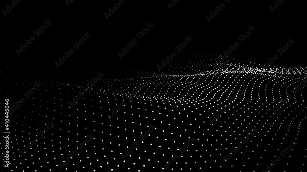 Wall mural abstract digital wave of particles. 3d futuristic background illustration. digital background. 3d re