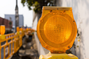 Yellow caution light at street