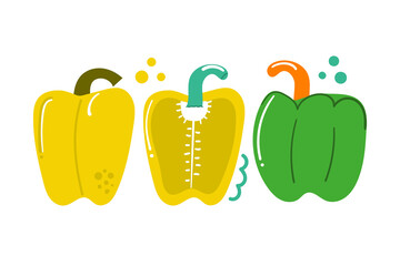Hand drawn sweet bell pepper, bulgarian pepper, paprika. Vegetable concept. Flat illustration.