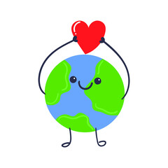 Hand drawn planet earth with heart in your hands. Love our planet concept.
