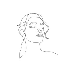 Continuous Line Drawing of Abstract Woman Face, Fashion Minimalist Concept, Woman Beauty Drawing, Vector Illustration. Good for Prints, T-shirt, Banners, Slogan Design Modern Graphics Style