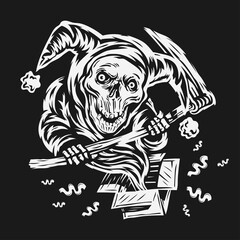 Hand drawn april fools day Vector. skull clown grim reaper concept design