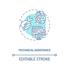 Technical assistance concept icon. Industry 4.0 design idea thin line illustration. Help with difficult and unsafe tasks. Support operators. Vector isolated outline RGB color drawing. Editable stroke