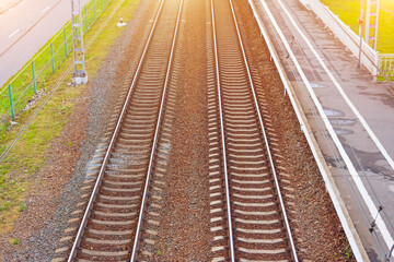 Fototapeta na wymiar Two rail tracks for high speed trains.