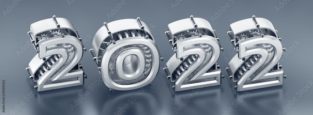Aufkleber the new technological year of 2022. designed in the style of modern steampunk a row of 3d digits, wh
