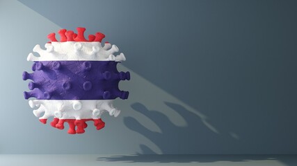 thailand flag on covid-19 virus with copy space