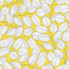 Seamless pattern with elm tree branches and leaves for surface design and other design projects. Trendy Illuminating Yellow and Ultimate Gray colors, yellow background